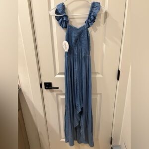 NWT Blue smocked Ruffled Maxi Dress size S